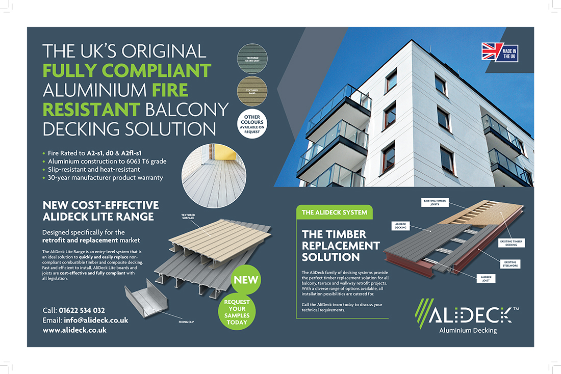 AliDeck aluminium decking Lite Board for Housing Associations and Local Authorities advertised in Housing Association Magazine