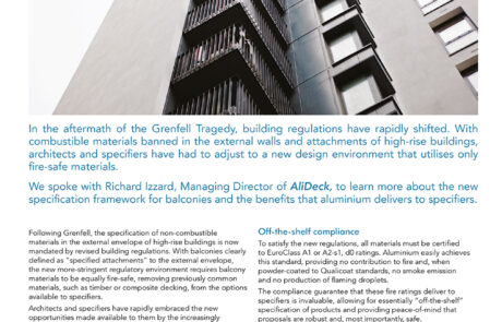AliDeck feature in Aluminium Federation News Magazine with article titled “Aluminium: The Ideal Solution For Balconies?”